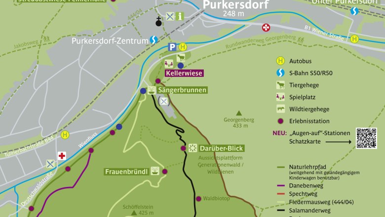 Lageplan mit Wanderwegen (2022), © Naturpark Purkersdorf